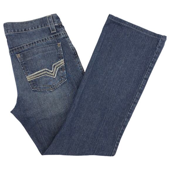 INC Jeans Mens 34x34 Blue Rio Low Rise Boot Cut Denim Embroidered Pocket Western - Picture 1 of 13